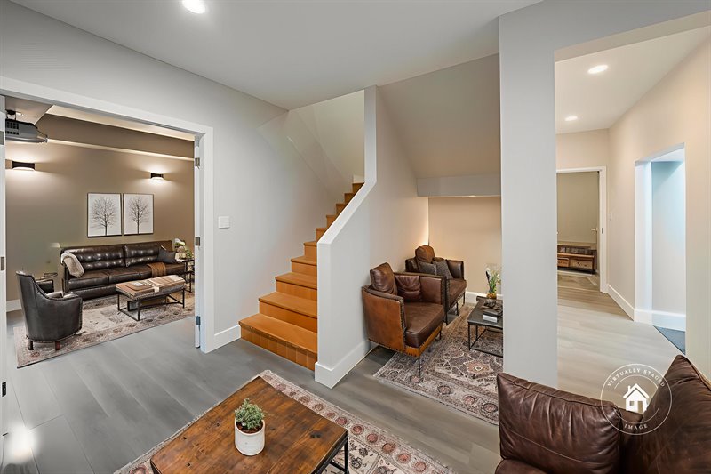 Stairway to Lower Level Guest Suite (Virtual Staging)
